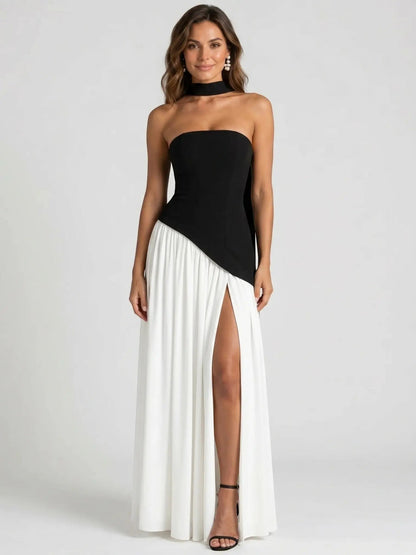Women's Structured Cocktail Dress | Elegant Strapless High Slit Design