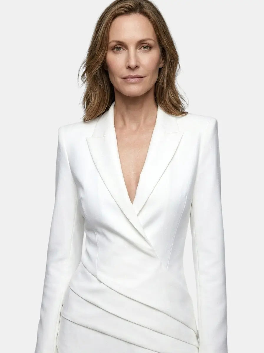 Women's Structured Mini Dress | Bold Deep V Neck Blazer Style Cocktail Dress