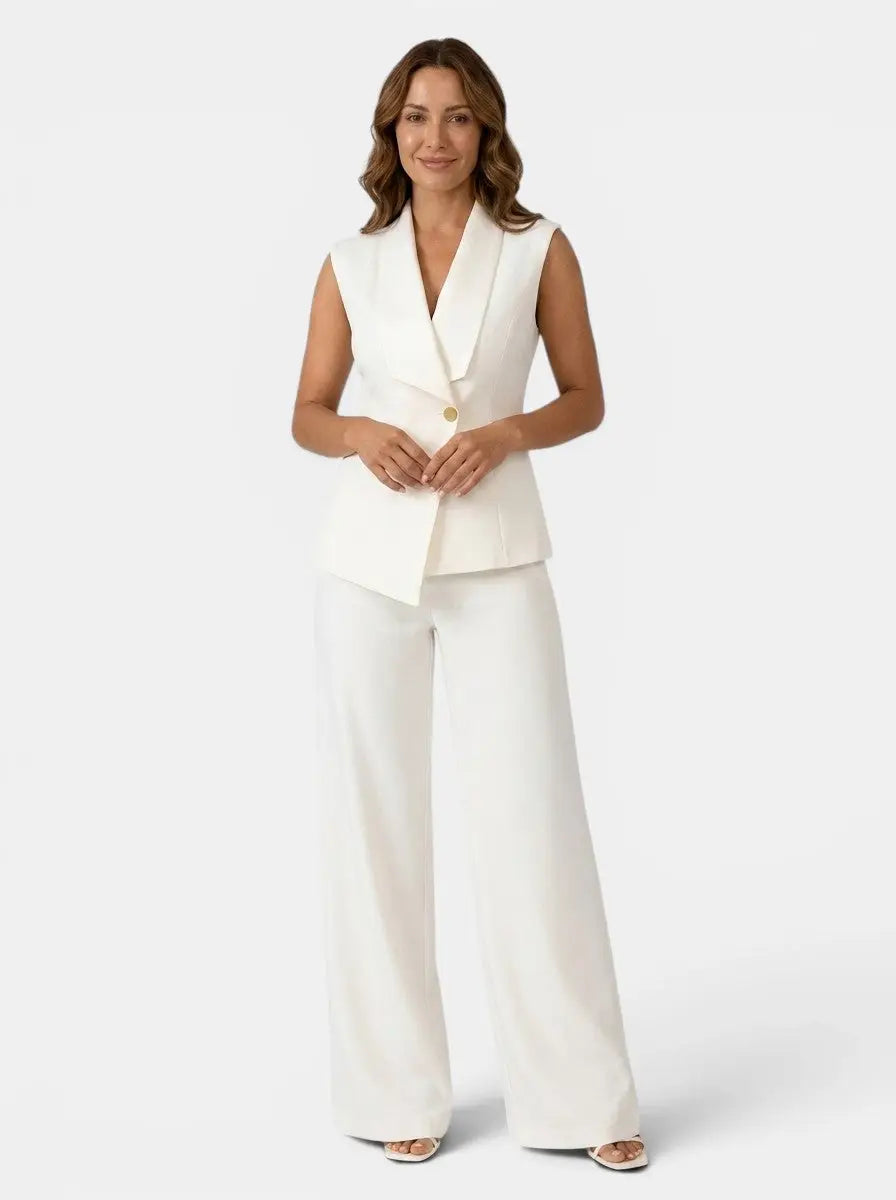Women's Tailored Blazer Suit Set | Sleek Sleeveless Design with Wide Leg Trousers