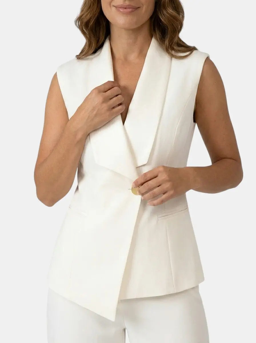 Women's Tailored Blazer Suit Set | Sleek Sleeveless Design with Wide Leg Trousers