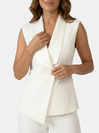 Women's Tailored Blazer Suit Set | Sleek Sleeveless Design with Wide Leg Trousers