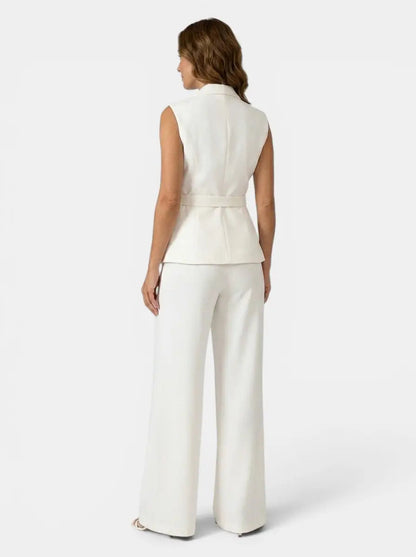 Women's Tailored Blazer Suit Set | Sleek Sleeveless Design with Wide Leg Trousers