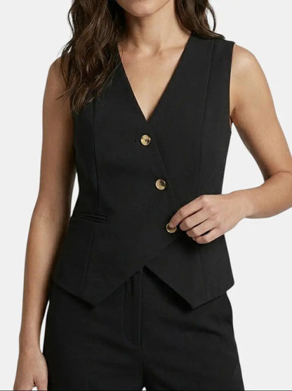 Women's Tailored Fabric Suit Set | Elegant Sleeveless Blazer & Wide-Leg Trousers