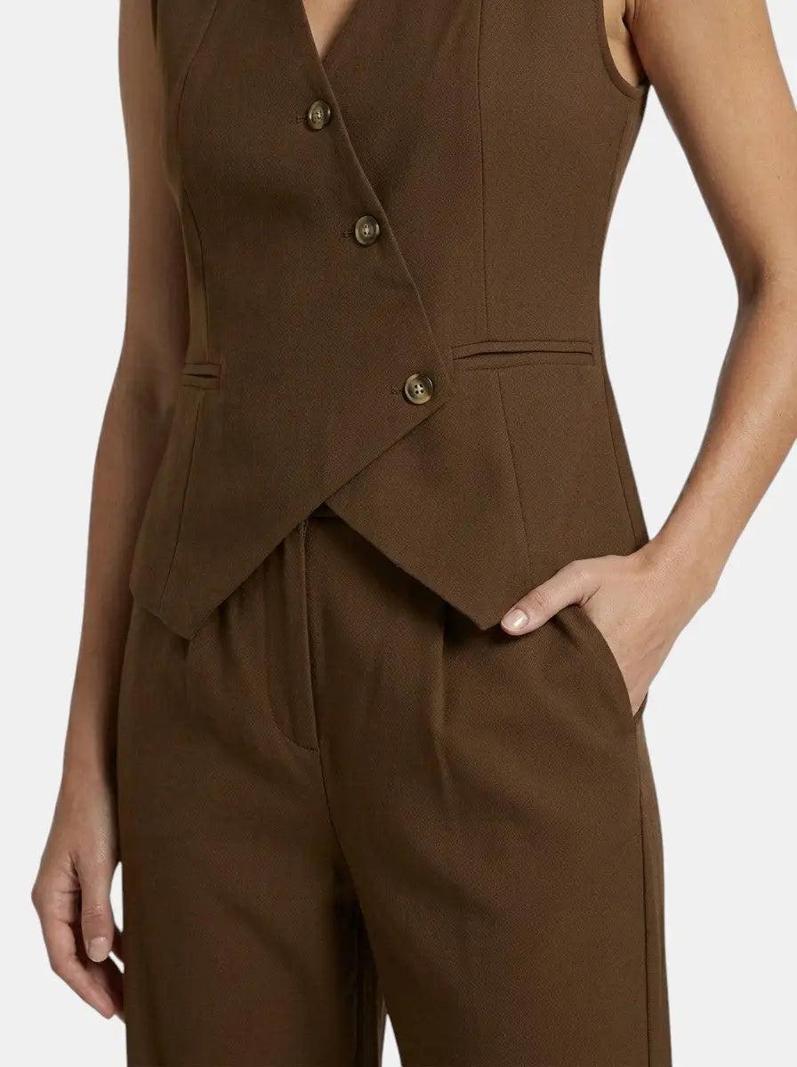 Women's Tailored Fabric Suit Set | Elegant Sleeveless Blazer & Wide-Leg Trousers