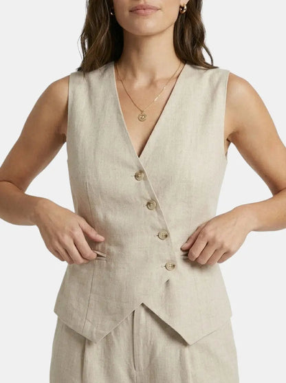 Women's Tailored Fabric Suit Set | Elegant Sleeveless Blazer & Wide-Leg Trousers