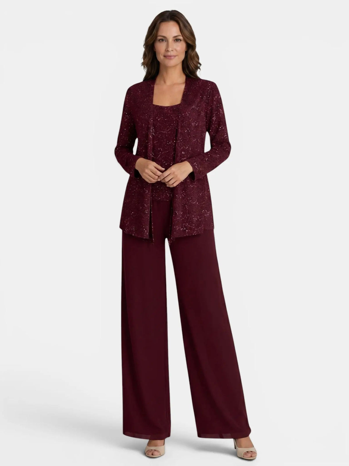 Women's Textured Lace Sequin Suit | Elegant Wide Leg Trousers for Formal Events
