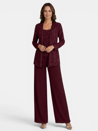Women's Textured Lace Sequin Suit | Elegant Wide Leg Trousers for Formal Events