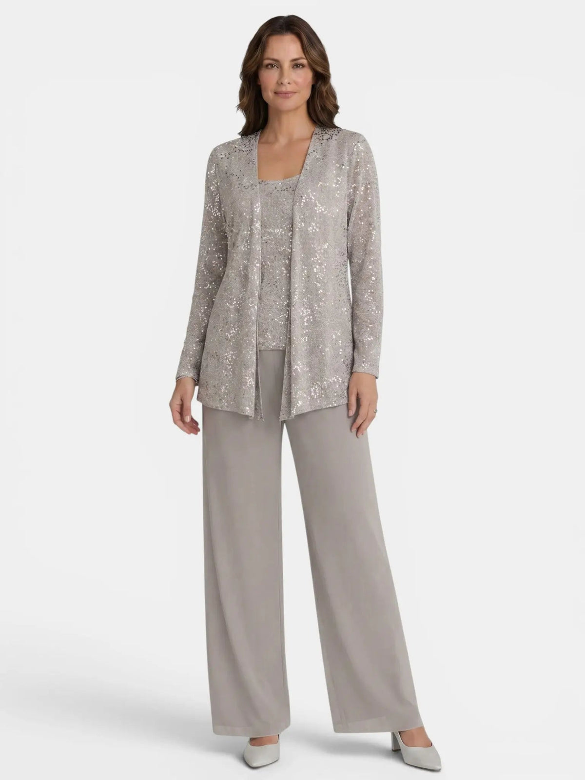 Women's Textured Lace Sequin Suit | Elegant Wide Leg Trousers for Formal Events