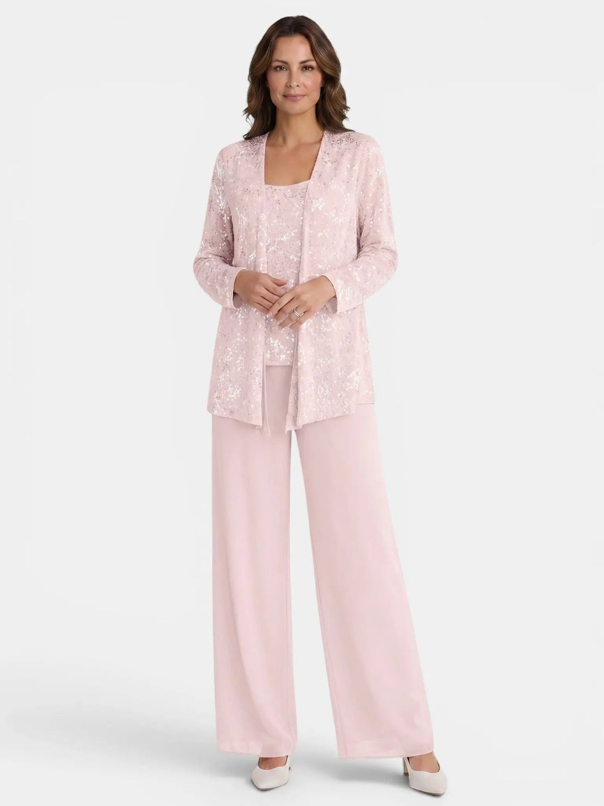Women's Textured Lace Sequin Suit | Elegant Wide Leg Trousers for Formal Events