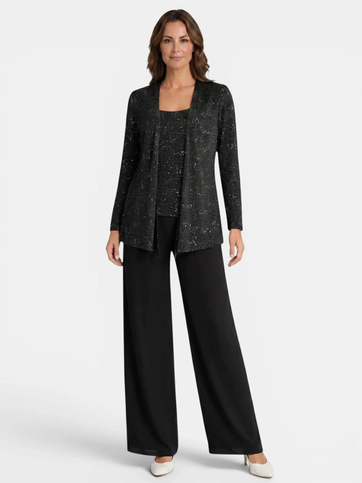 Women's Textured Lace Sequin Suit | Elegant Wide Leg Trousers for Formal Events
