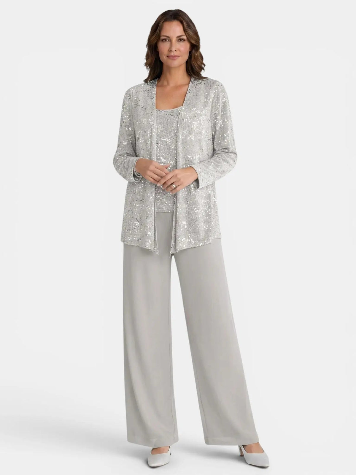 Women's Textured Lace Sequin Suit | Elegant Wide Leg Trousers for Formal Events
