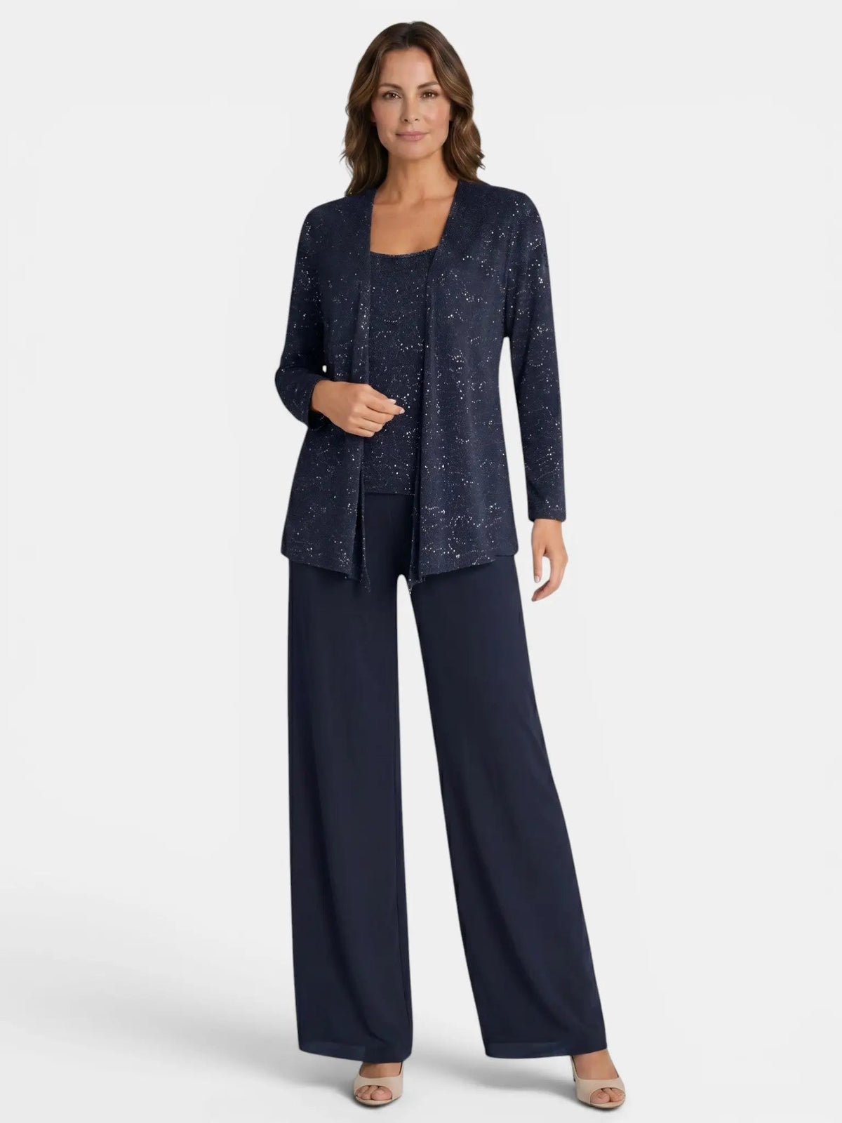 Women's Textured Lace Sequin Suit | Elegant Wide Leg Trousers for Formal Events