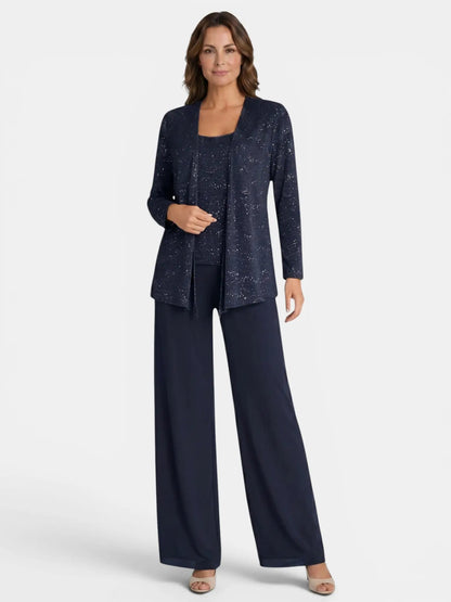 Women's Textured Lace Sequin Suit | Elegant Wide Leg Trousers for Formal Events