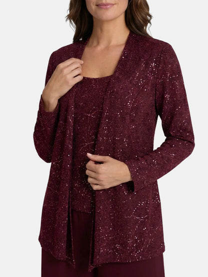 Women's Textured Lace Sequin Suit | Elegant Wide Leg Trousers for Formal Events