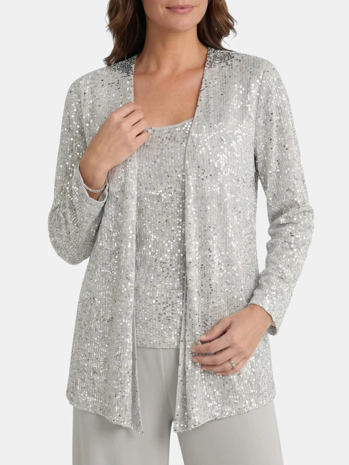 Women's Textured Lace Sequin Suit | Elegant Wide Leg Trousers for Formal Events