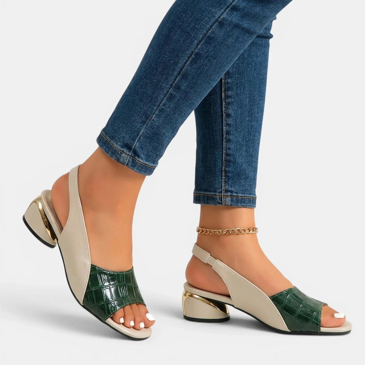Women's Two-Tone Leather Sandals | Stylish Open-Toe Slingback Design