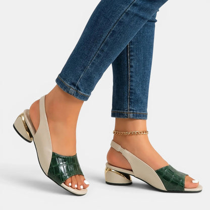Women's Two-Tone Leather Sandals | Stylish Open-Toe Slingback Design