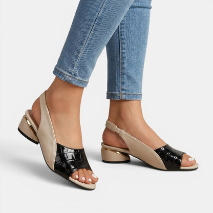 Women's Two-Tone Leather Sandals | Stylish Open-Toe Slingback Design