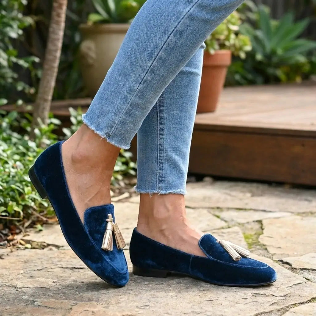 Women's Velvet Loafers | Elegant Spring Slip-On Shoes with Tassel Detail