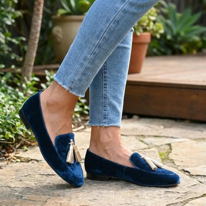 Women's Velvet Loafers | Elegant Spring Slip-On Shoes with Tassel Detail