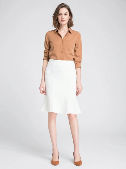Women's Woven A-Line Midi Skirt | Flared Elastic Waist Pull-On Design | Elegant Casual Office Wear