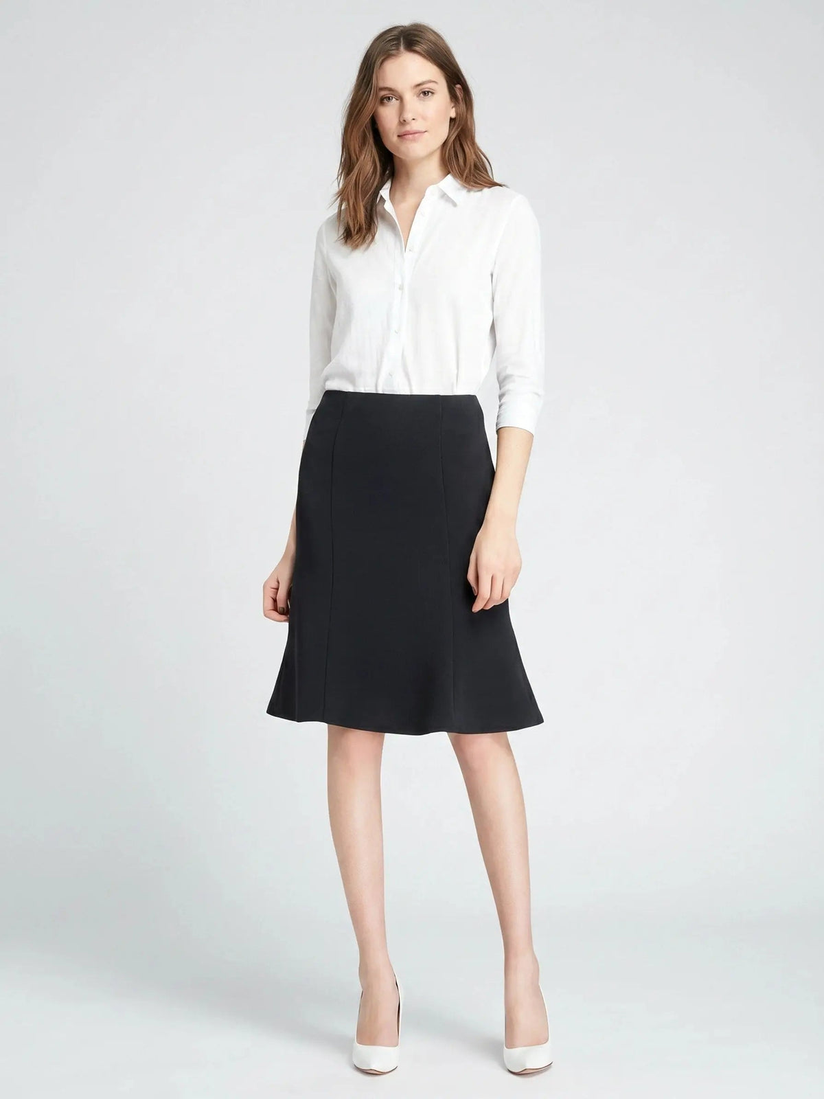 Women's Woven A-Line Midi Skirt | Flared Elastic Waist Pull-On Design | Elegant Casual Office Wear