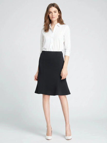 Women's Woven A-Line Midi Skirt | Flared Elastic Waist Pull-On Design | Elegant Casual Office Wear