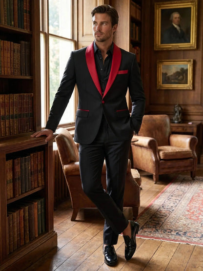 Men's Satin Tailored Suit | Elegant Slim Fit Trousers for Formal Events